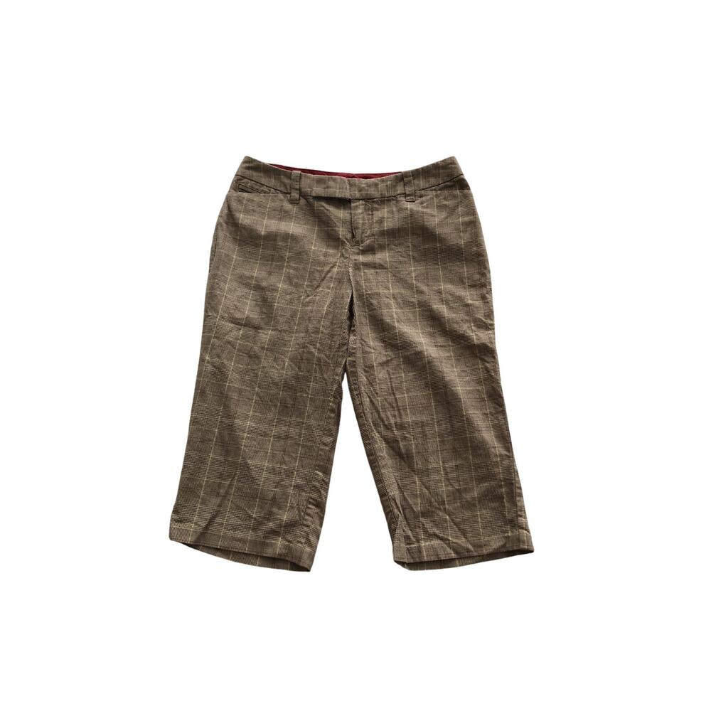 Brown Plaid Shorts Knee Length Gap Size 0 Tan Gold Red Sparkle Stripe Cotton